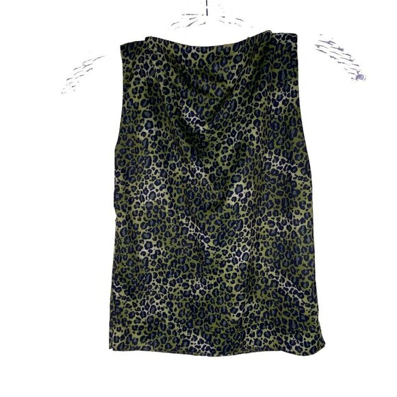 Vintage Edgy Chic Leopard High Neck Sleeveless Soft Stretchy Statement Top Green - Picture 2 of 6